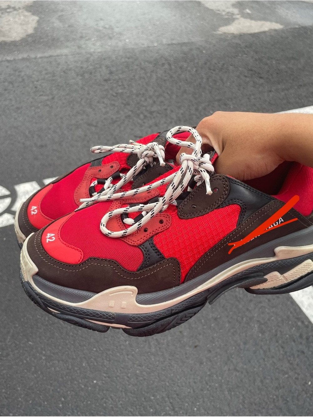 Red and Brown Chunky Lace-Up Sneakers for Men